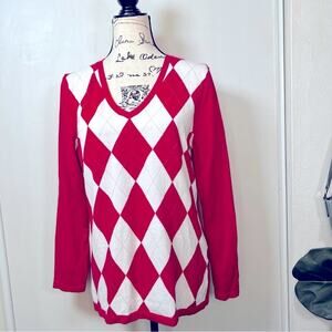 Tommy Hilfiger Women's Argyle V-Neck Long Sleeve Pullover Sweatshirt size Large